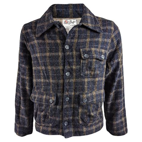 Wool checked blouson jacket in blue 